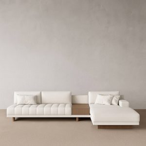 Sofa - Cream Sofa with Integrated Wooden Table - Haven Stitch